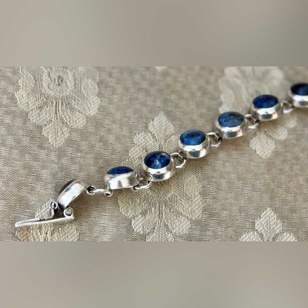 Vtg Sterling Silver & Sodalite Tennis Bracelet 7.75” long Marked 925% MO MEXICO
